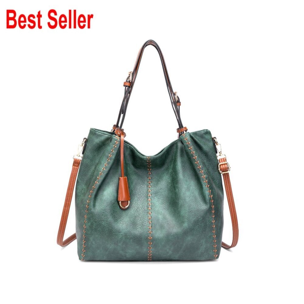 Vintage Hobo Shoulder Bag Soft Faux Leather Structured Purse with Rivet Detail